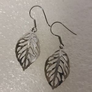 Sterling Silver .925 Leaf Drop Earrings French Hooks